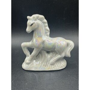 Standing White Pearlescent Iridescent Ceramic Mythical Unicorn - 3.25" x 3"